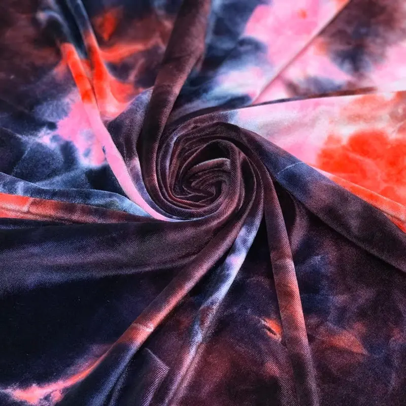 Dark Plum & Gray Tie-Dye 4-Way Stretch Velvet Fabric 1