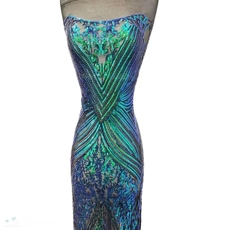 Diamond-Pattern Stretch Sequin Fabric On Sheer Mesh Base 1