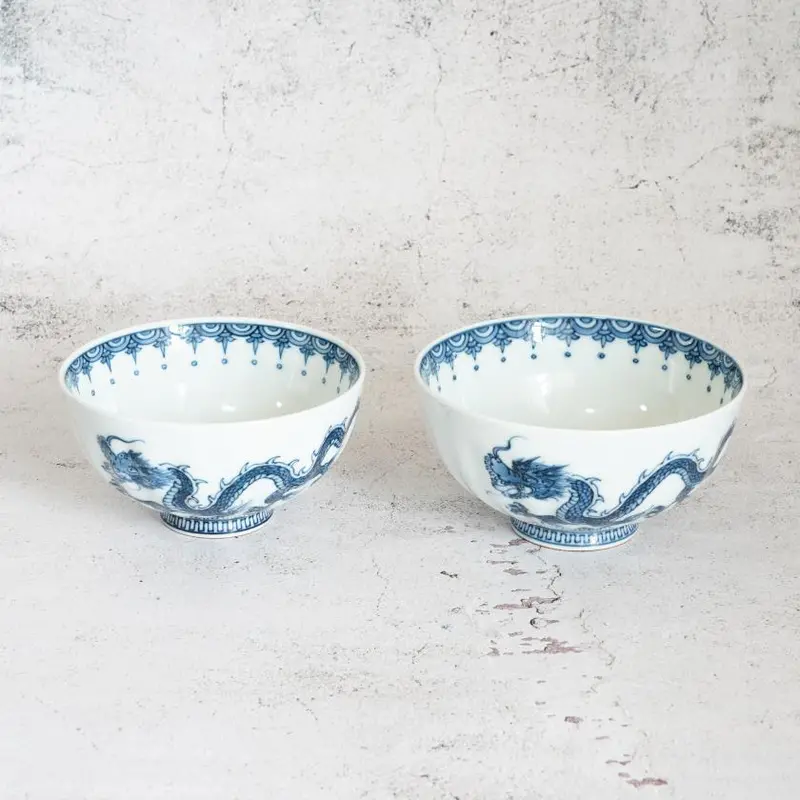 Dragon Motif Rice Bowl Set – Two Hand-Painted Bowls | Mikawachi Porcelain | Hiradoshouzan 1