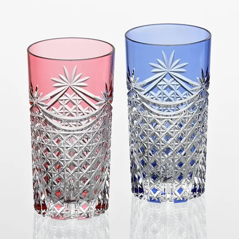 Drape & Tetragonal Basket Weave Tumbler Pair – Edo Kiriko Crystal Set 1