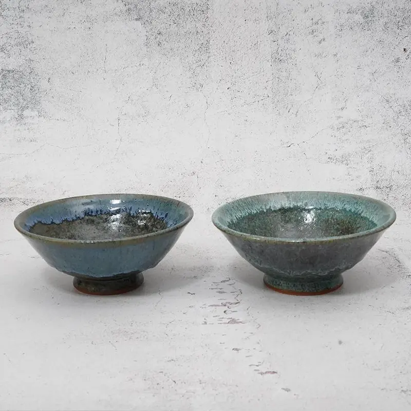 Dual Karatsu Rice Bowl Set: Ruri & Hekiryoku | Umezato Gama | Otani Ware 1