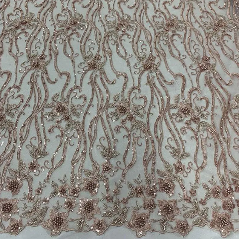 Dusty Rose Beaded Embroidered Luxury Fashion Fabric 1
