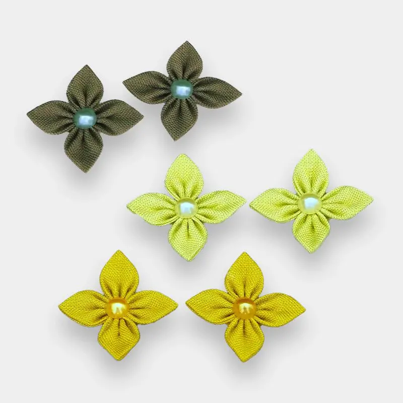 Earth Tone Cloth Flower Trio – Natural-Hue Tsumami Kanzashi Set 1
