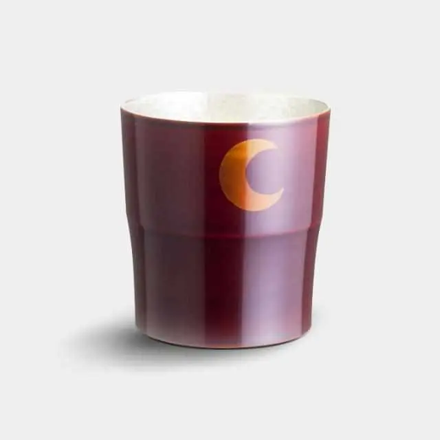 Echizen-Finish Sandalwood Mug – Celestial Sun-And-Moon Motif In Red 1