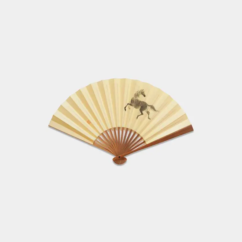 Edo-Era Folding Fan – Horse, Soot & Bamboo Motif | Unkindo Fukatsu Artisan Fan 1