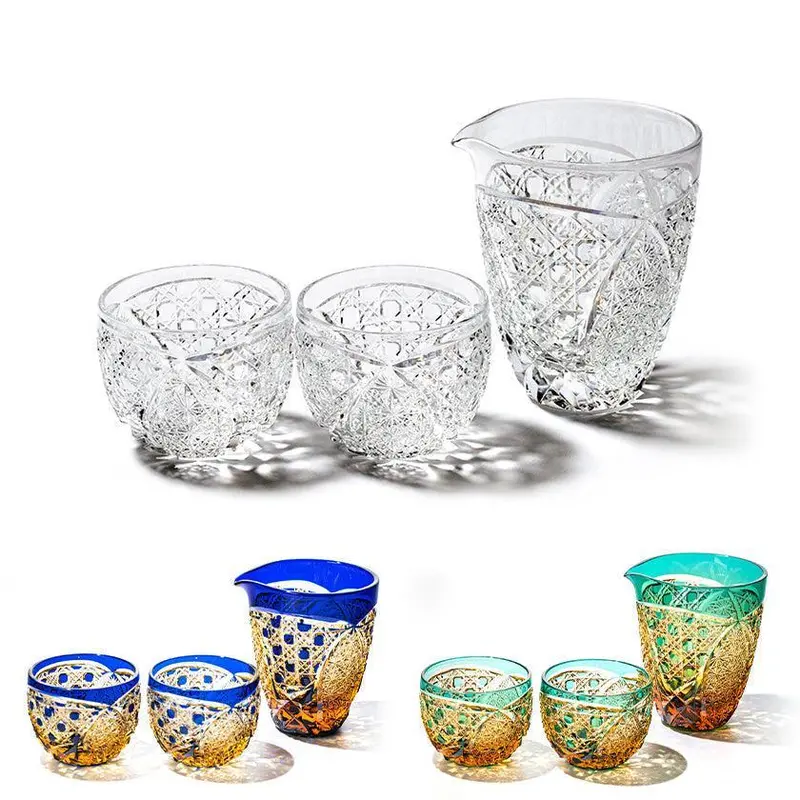 Edo Kiriko Kikutsunagi & Kagome Sake Set – Intricate Three-Piece Design 1
