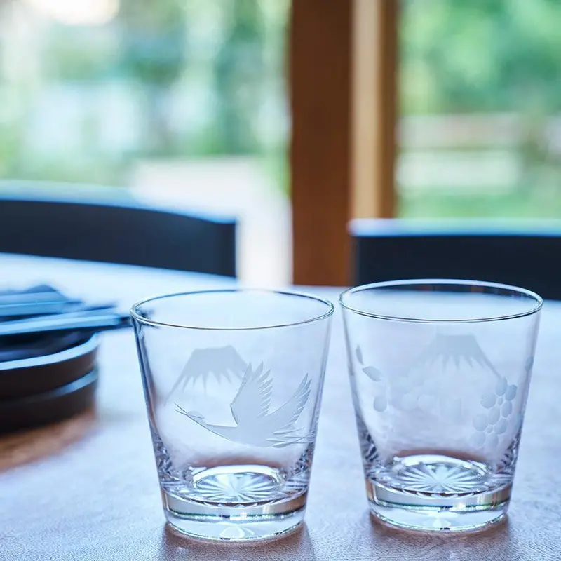 Edo Kiriko Mt. Fuji, Crane & Sakura Old-Fashioned Glass – Signature Tumbler 1
