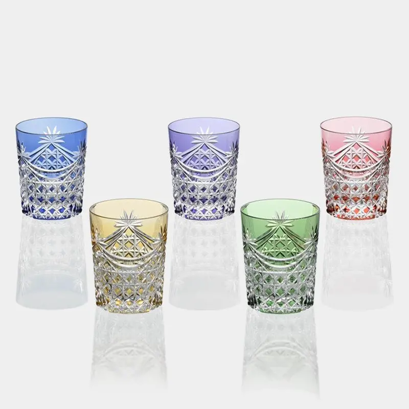 Edo Kiriko Rocks Glass Set – Five-Piece Drape & Tetragonal Basket Weave Collection 1