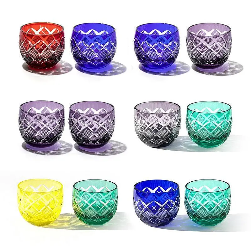 Edo Kiriko Yarai Nanako Sake Cup Set – Hand-Cut Pair 1