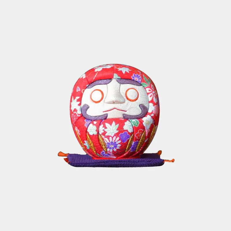 Edo-Style Daruma Doll – Large Yuzen Red-And-White Design By Kakinuma 1