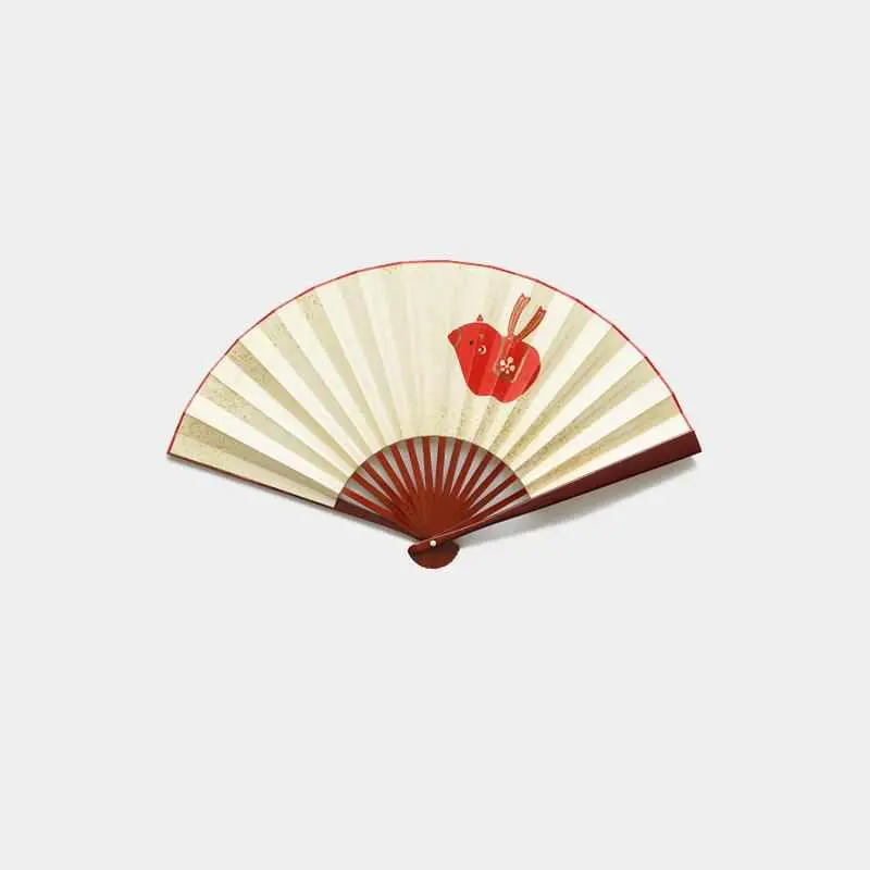 Edo-Style Folding Fan: Zodiac Cow Design In Gold – Unkindo Fukatsu 1
