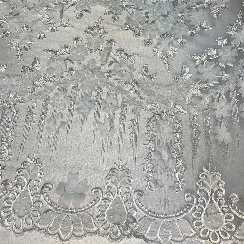 Elegant French-Style 3D Floral Embroidered Mesh Lace By The Yard 3