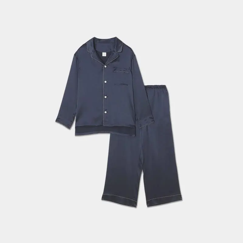 Elegant Navy Silk Pajama Set – Refined Two-Piece Nightwear By Foo Tokyo 1