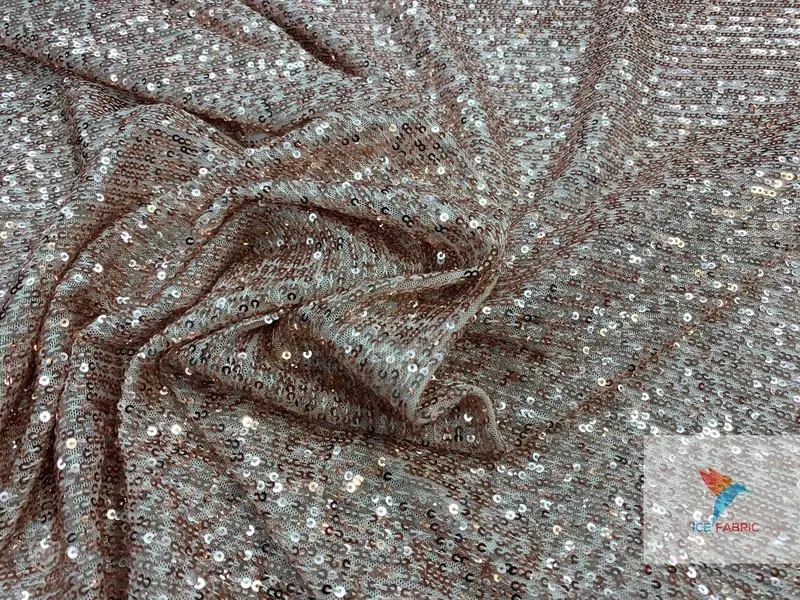 Elegant Rose Gold Sequin Fabric – Refined Metallic Stretch Design 1