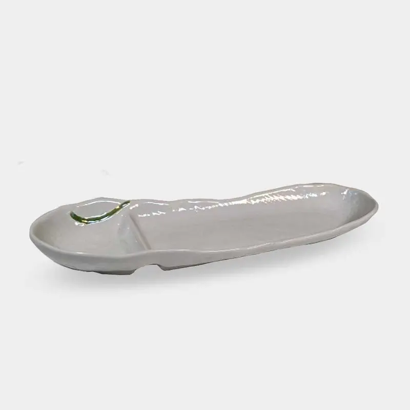 Elongated White Serving Platter With Nautical Partition Design | Marumo Kato Pottery, Mino Ware 1