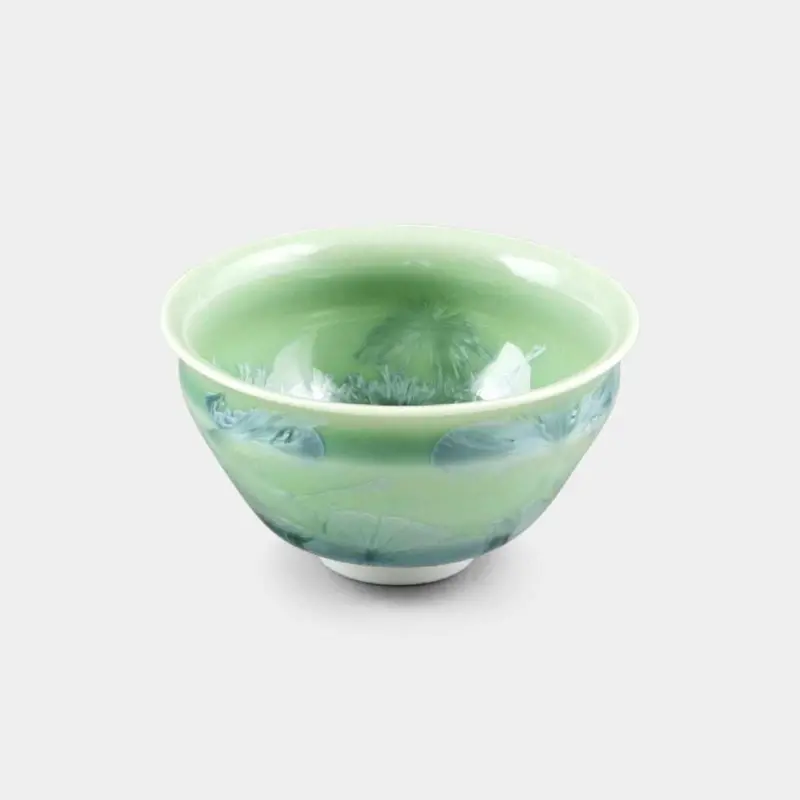Emerald Green Flower Crystal Guinomi – Artisan Sake Cup, Kyoto Kiyomizu Ware 1