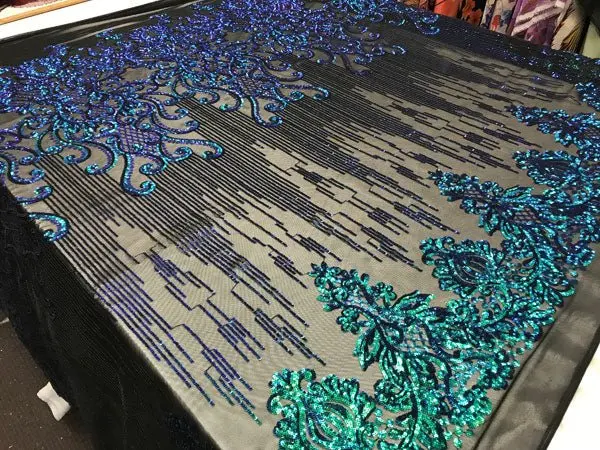 Emerald Green Stretch Sequin Fabric – 4-Way Spandex Yardage For Formalwear 1