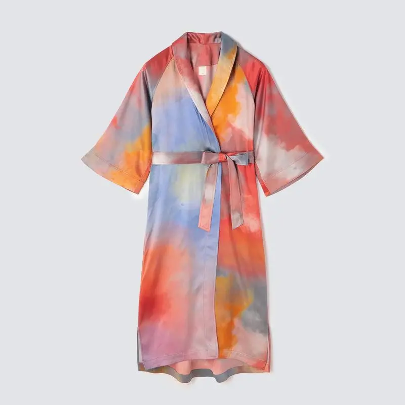 Evening Glow Watercolor Silk Robe – Artisan-Crafted Roomwear 1