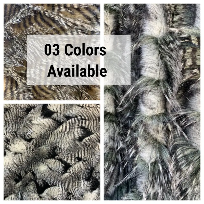 Feathered Bird Motif Long-Pile Faux Fur Fabric, Fashion-Grade Synthetic Yardage 1