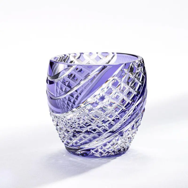 Fish Scales Sake Cup – Purple Stripe Pattern, Edo Kiriko Kagami Crystal 1