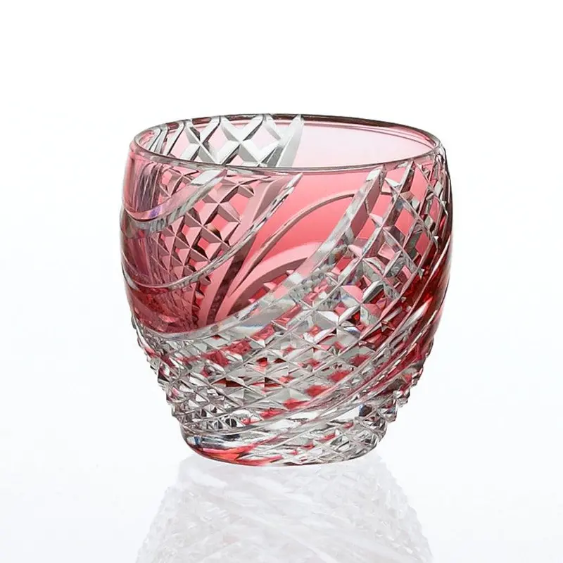 Fish Scales Sake Cup – Red Stripe Edition, Edo Kiriko Kagami Crystal 1