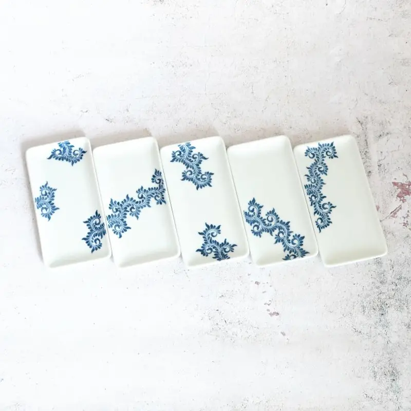 Five-Piece Mikawachi Ware Small Dish Set – Kaku Yokarakusa Pattern 1