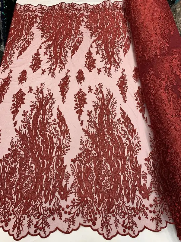 Flame-Inspired Floral Hand-Beaded Mesh Lace – Fashion Dress Yardage 2