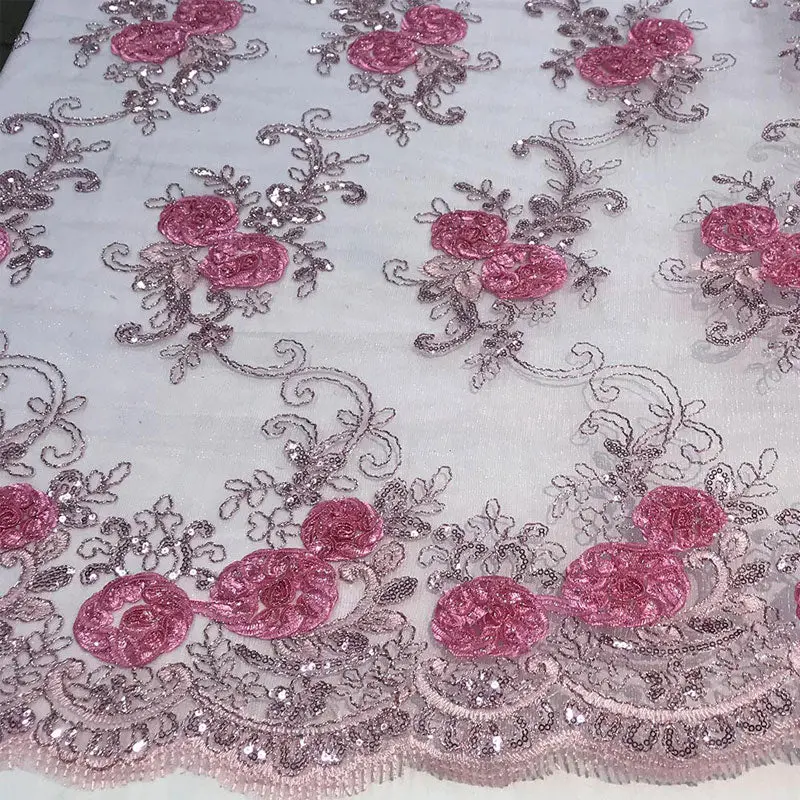 Floral Embroidered Mesh Lace Fabric With Sequin Accents 1