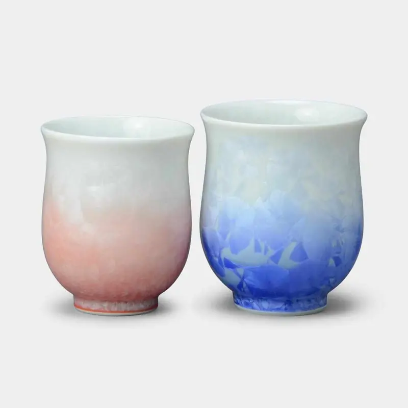 Flower Crystal Blue-And-Red Yunomi Set (2-Piece) – Kyoto Kiyomizu Ware 1