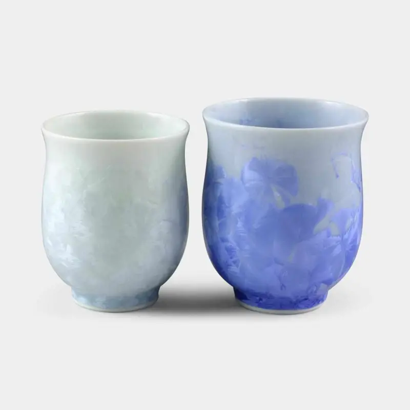 Flower Crystal Blue-And-White Yunomi Set (2-Piece) – Touan Kyoto Ware 1
