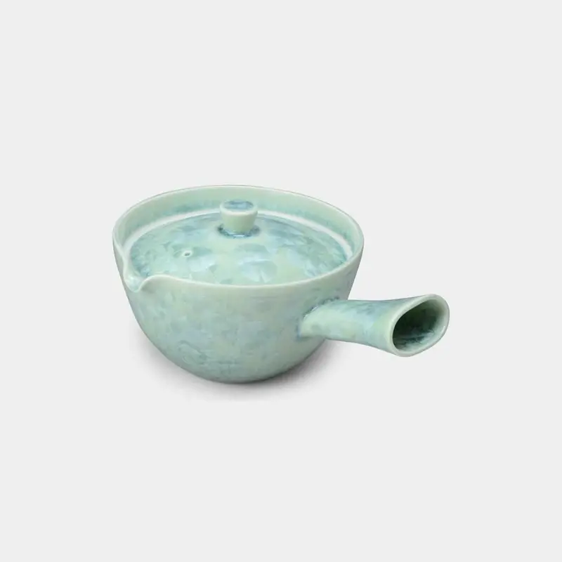 Flower Crystal Green Kyusu Teapot – Handmade Kyoto Ceramic 1