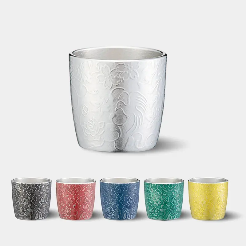 Flowers, Birds, Wind & Moon Sake Cup | Artistic Pewterware From Osaka 1