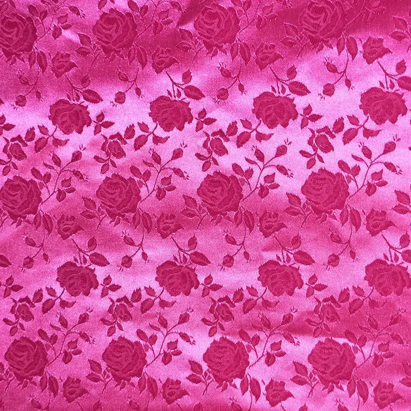 Fuchsia Floral Brocade Satin Jacquard Fabric Yardage 1