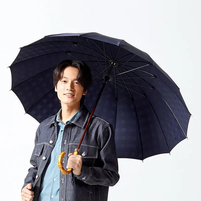 Gentlemen’S Chess Long Carbon Umbrella In Navy Blue – Stylish Tokyo Rain Accessory 1