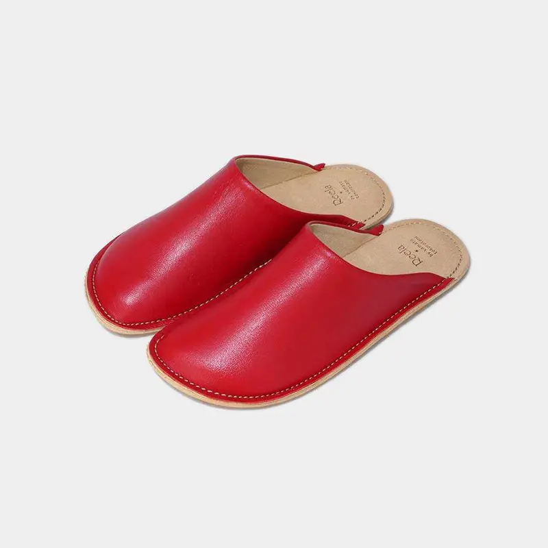 Genuine Leather Slippers In Red – Sizing 23–24 Cm, Expertly Processed 1