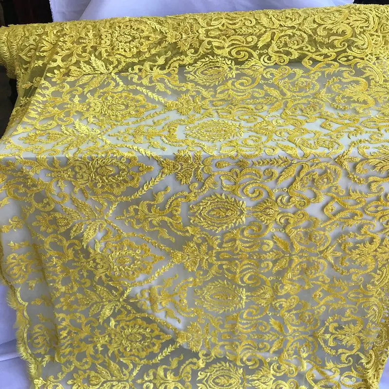 Geometric Beaded French Lace Fabric Sold By The Yard 4