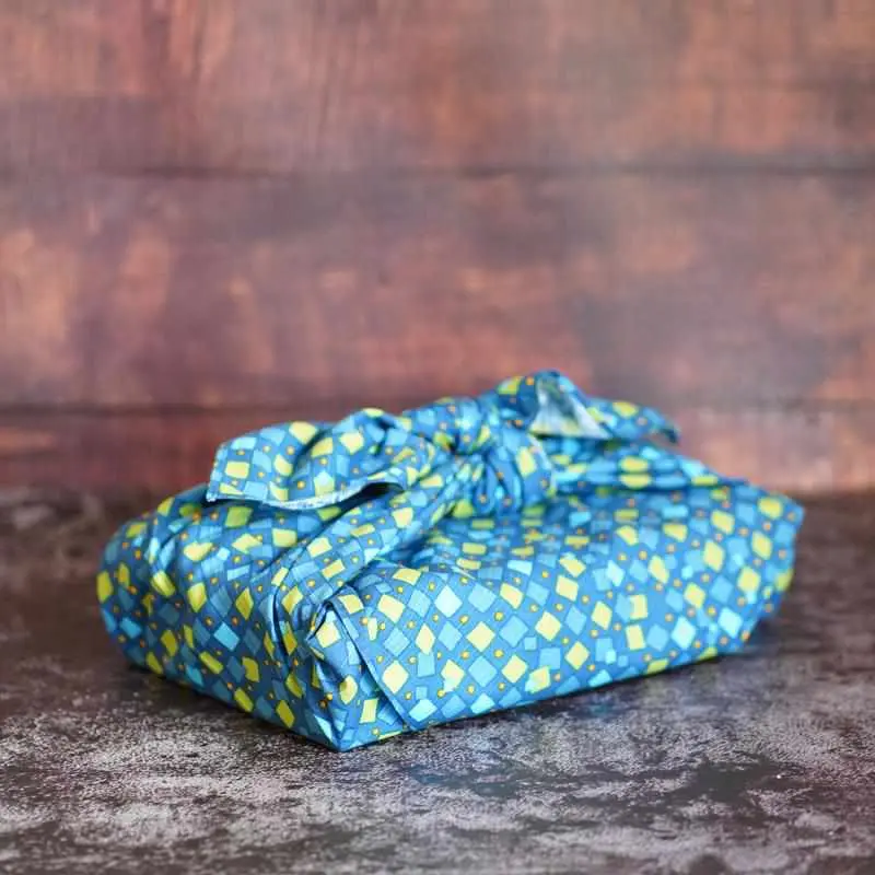 Geometric Blue Furoshiki Cloth – Hand-Printed Japanese Wrapping Square 1