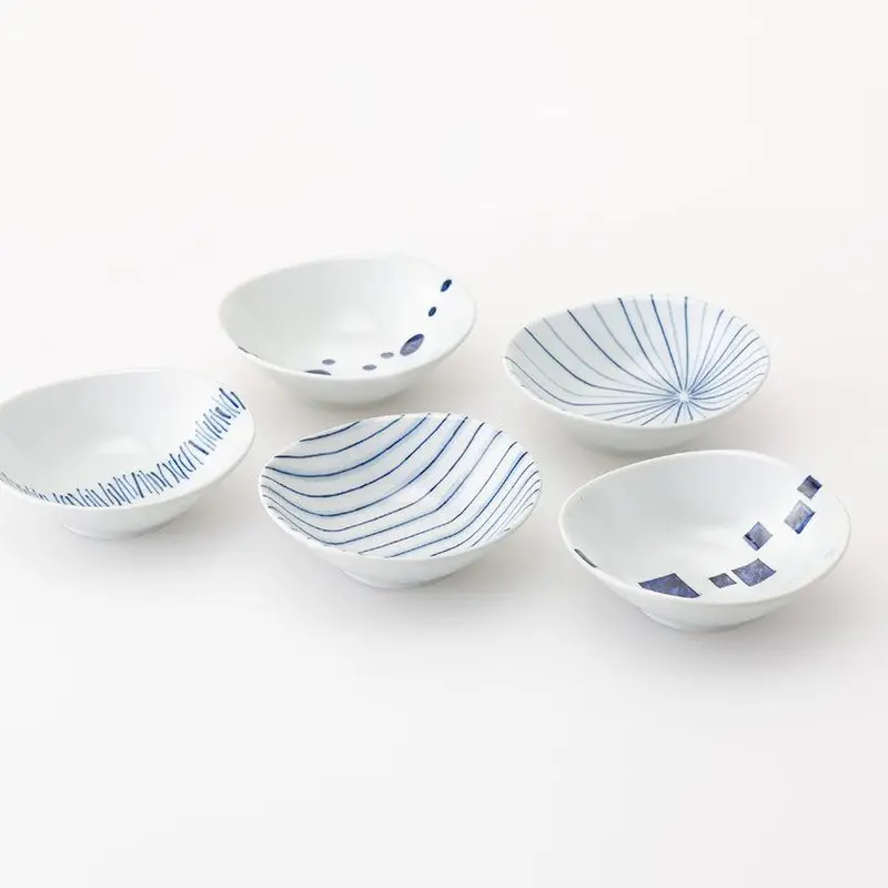Geometric Oval Bowl Set – Five-Piece Hasami Ware By Saikai Toki 1