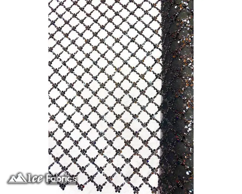 Geometric Sequin Lace Fabric – Embroidered & Beaded Design 1