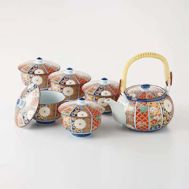 Gold-Glazed Ko-Imari Tea Set – 6-Piece Teapot & Cup Collection With Lid 1