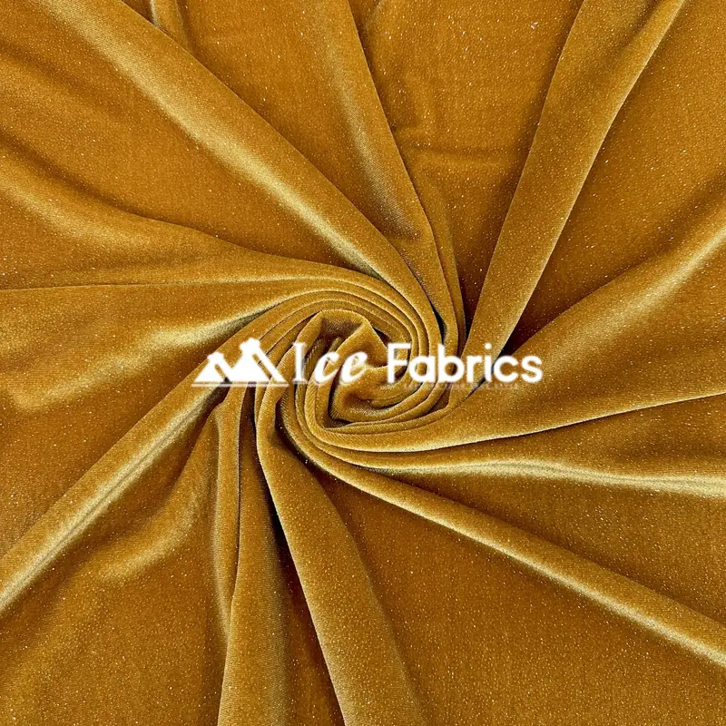 Gold Glitter Stretch Velvet Fabric With Spandex – Radiant Velvetglow Finish 1