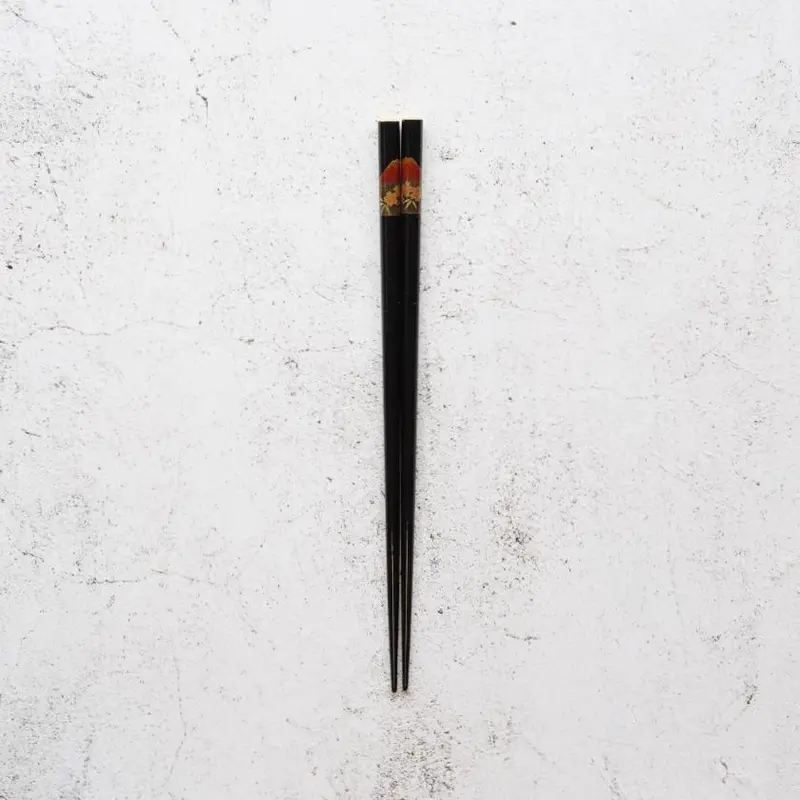 Gold Or Silver Lacquer Chopsticks – Black Fuji Cherry Blossom Motif | Wajima Lacquer By Hashimoto Kousaku Sikki 1