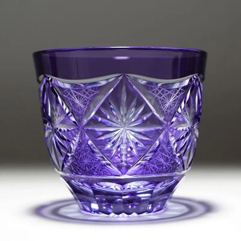 Gold & Purple Kiriko Cut Glass Sake Cup – Ginwan No Hana Chilled Serving Tumbler 1