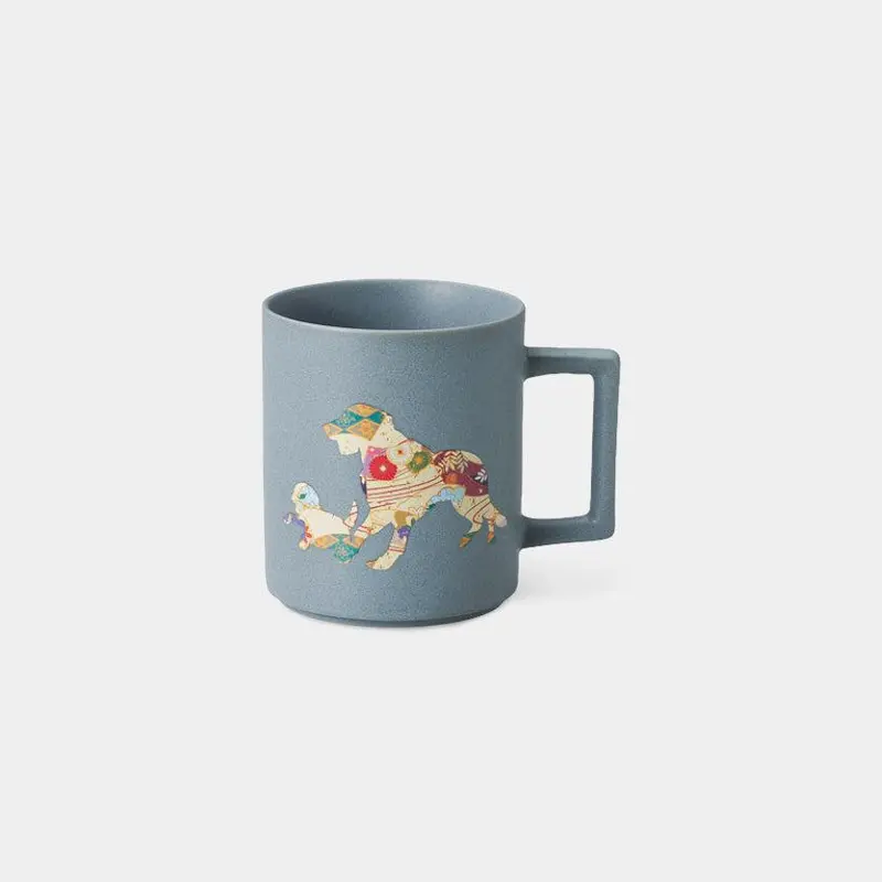 Golden Retriever & Puppy Matte Light Gray Mug | Artisan Mino Ware Ceramic 1