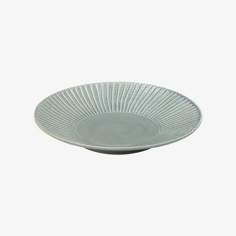 Gray 24Cm Carved Platter – Grass & Forest Motif | Hasami Stoneware | Saikai Toki 1