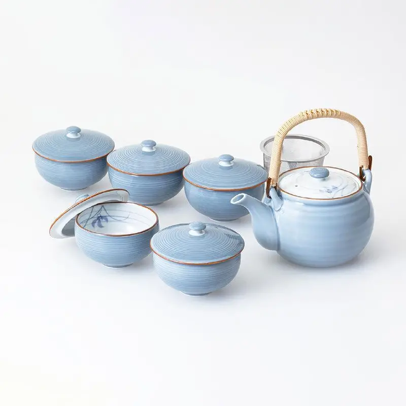 Gray Orchid Lidded Tea Pot And Cup Set Of 6 – Artisan Hasami Ware From Saikai Toki 1