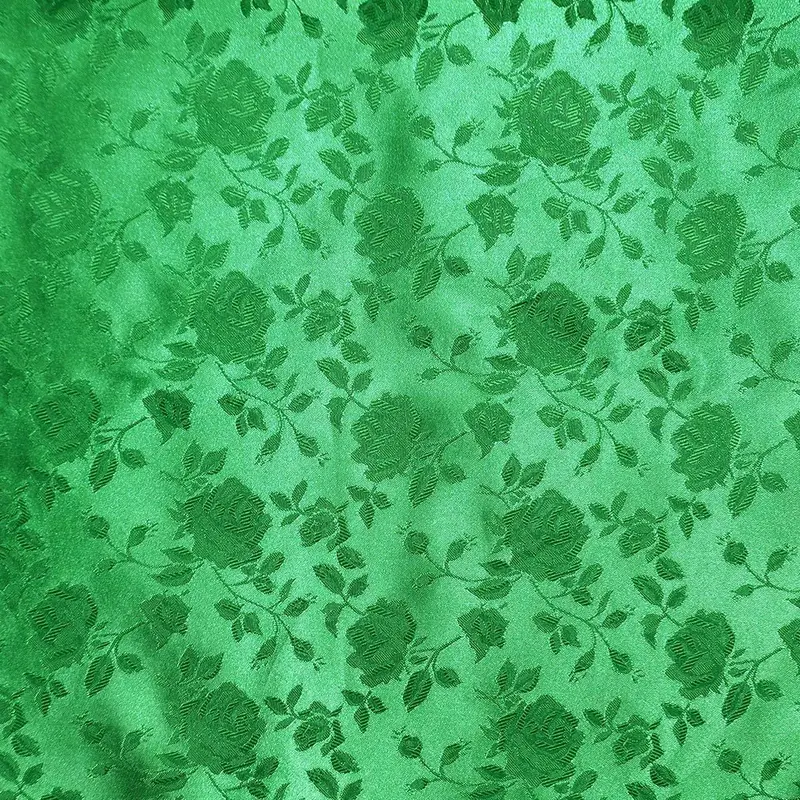 Green Floral Brocade Satin Jacquard Fabric Yardage 1