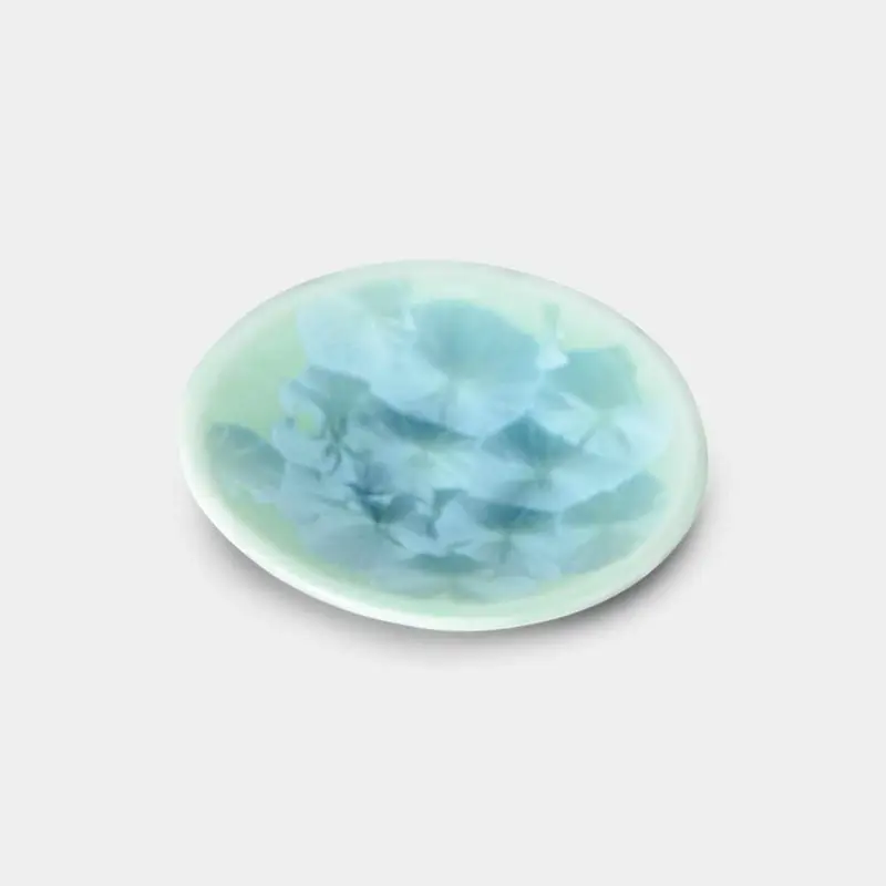 Green Flower Crystal Small Dish – Nature-Inspired Ceramic Plate, Touan × Kyoto Kiyomizu 1
