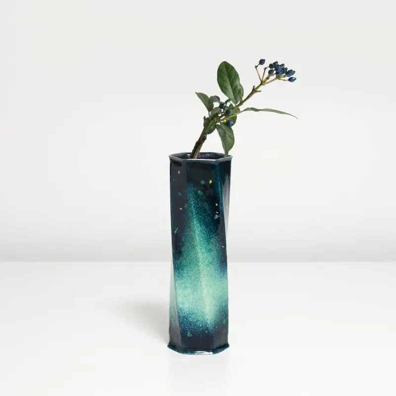 Green Hexagonal Cloisonné Vase – Modern Owari Enamel Artistry 1