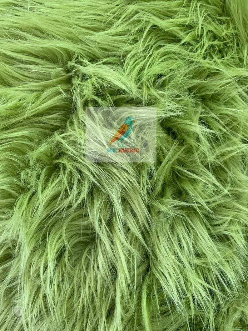 Green Solid Long-Pile Mongolian Faux Fur Fabric – Yardage For Coats, Blankets & Home Decor 1